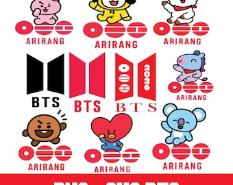 BTS Chibi personnages SVG PNG Bundle, clipart inspiré de la K-Pop (téléchargement numérique)