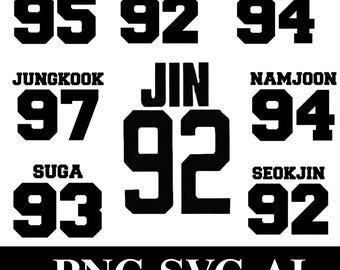 Kpop Bang tan Varsity Jersey SVG PNG Bundle, Kpop T-shirt Decal Sticker, Vector File, For ARMY, Clip Art, Printable