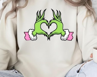 Coeur rose à la main pour les fêtes PNG | Geste d'amour mignon main verte | Clipart Saint-Valentin Noël | Téléchargement numérique