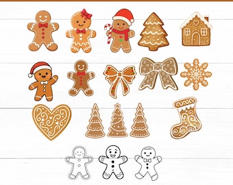 Ensemble PNG SVG de pain d'épice | Clipart biscuit de Noël | Fichiers de découpe des fêtes pour Cricut et Silhouette