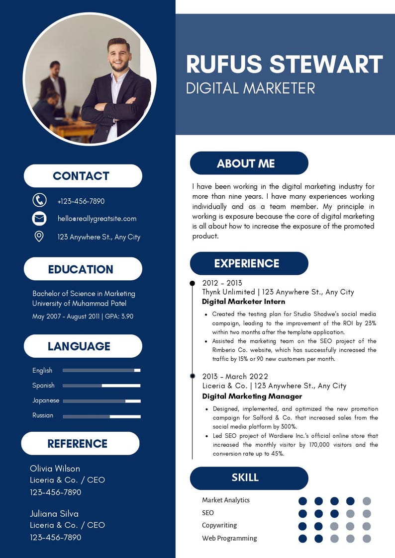 Editable Canva Resume Template | Modern CV Design (digital File) - Etsy
