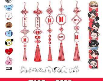 Bundle SVG d'ornement coréen inspiré des BTS, dessins de pompons suspendus de Style Kpop, fichiers SVG Cricut