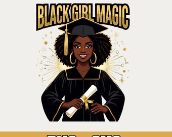 SVG de graduación - SVG de graduación de mujer negra - SVG de graduación de chica afroamericana - Clip art de gorro de graduación, cabello rizado, azul y dorado