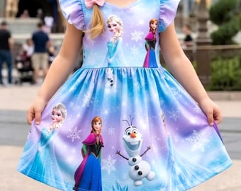 Frozen Dress for Girls, Elsa Anna Olaf Princess Dress, Disney Frozen Toddler Outfit, Snowflake Kids Dress, Birthday Party Dress