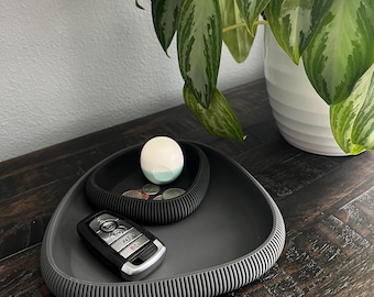 Modern Ribbed Valet Tray Set | Dual Compartment 3D Printed Organizer
