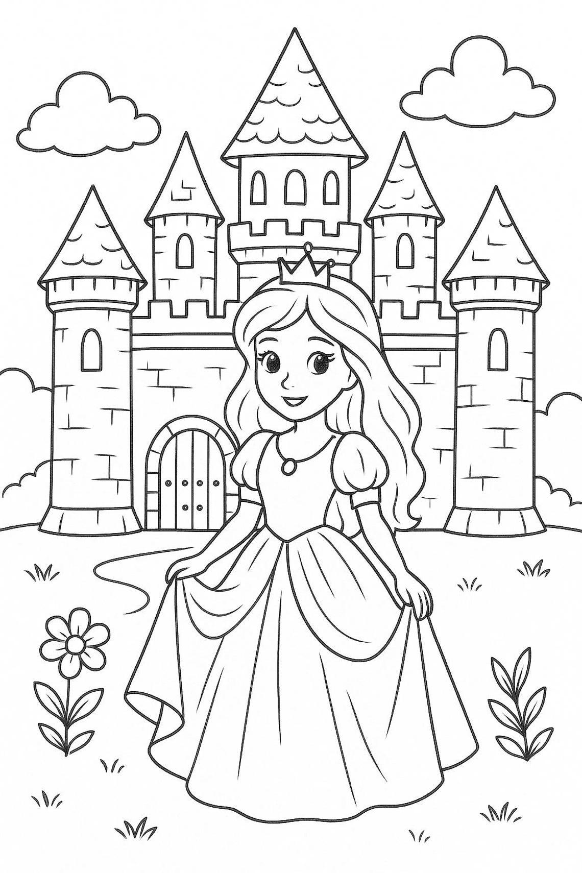 Princess Themed Coloring in Book (digital) Kids Activity - Etsy