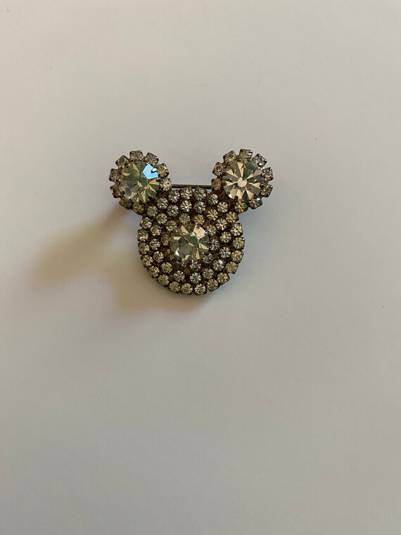 Vintage Rhinestone Mickey Mouse Shape Pin Brooch - image 3