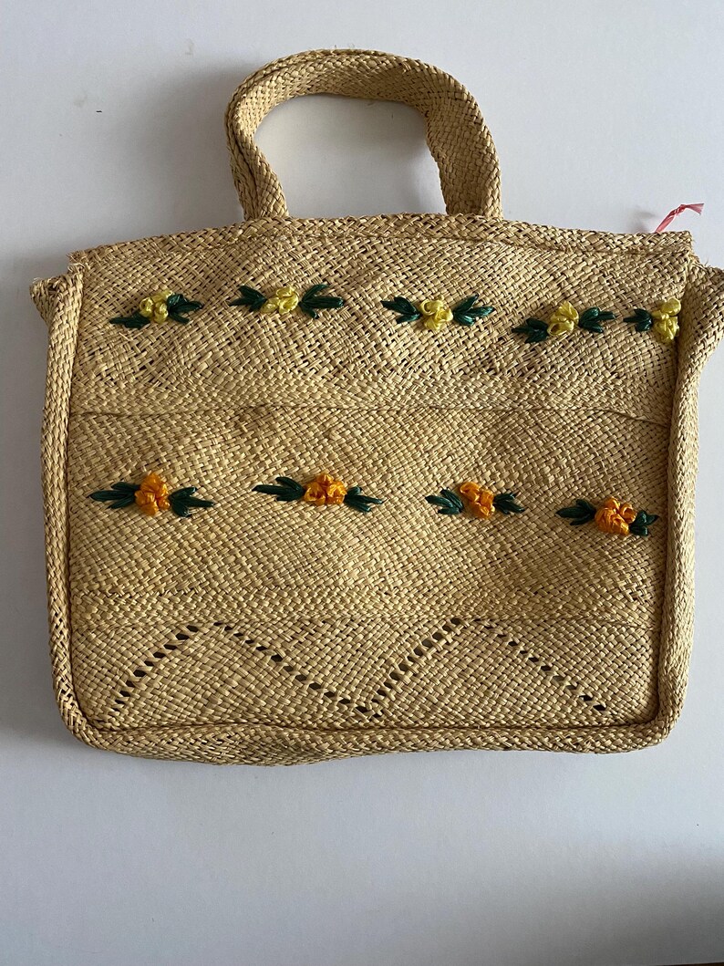 Vintage Raffia Floral Embroidered Straw Tote Bag 3D Flowers - Etsy