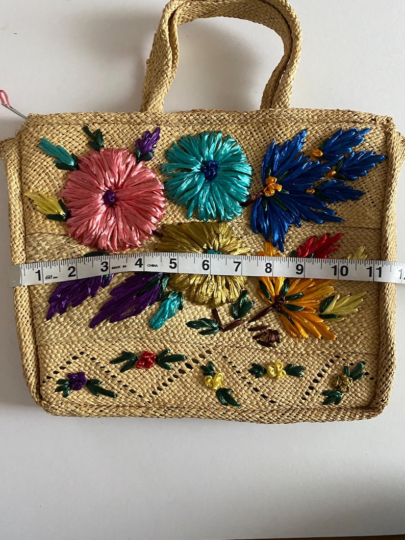 Vintage Raffia Floral Embroidered Straw Tote Bag 3D Flowers - Etsy