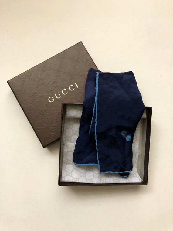 Vintage Gucci Navy Blue Pocket Square 