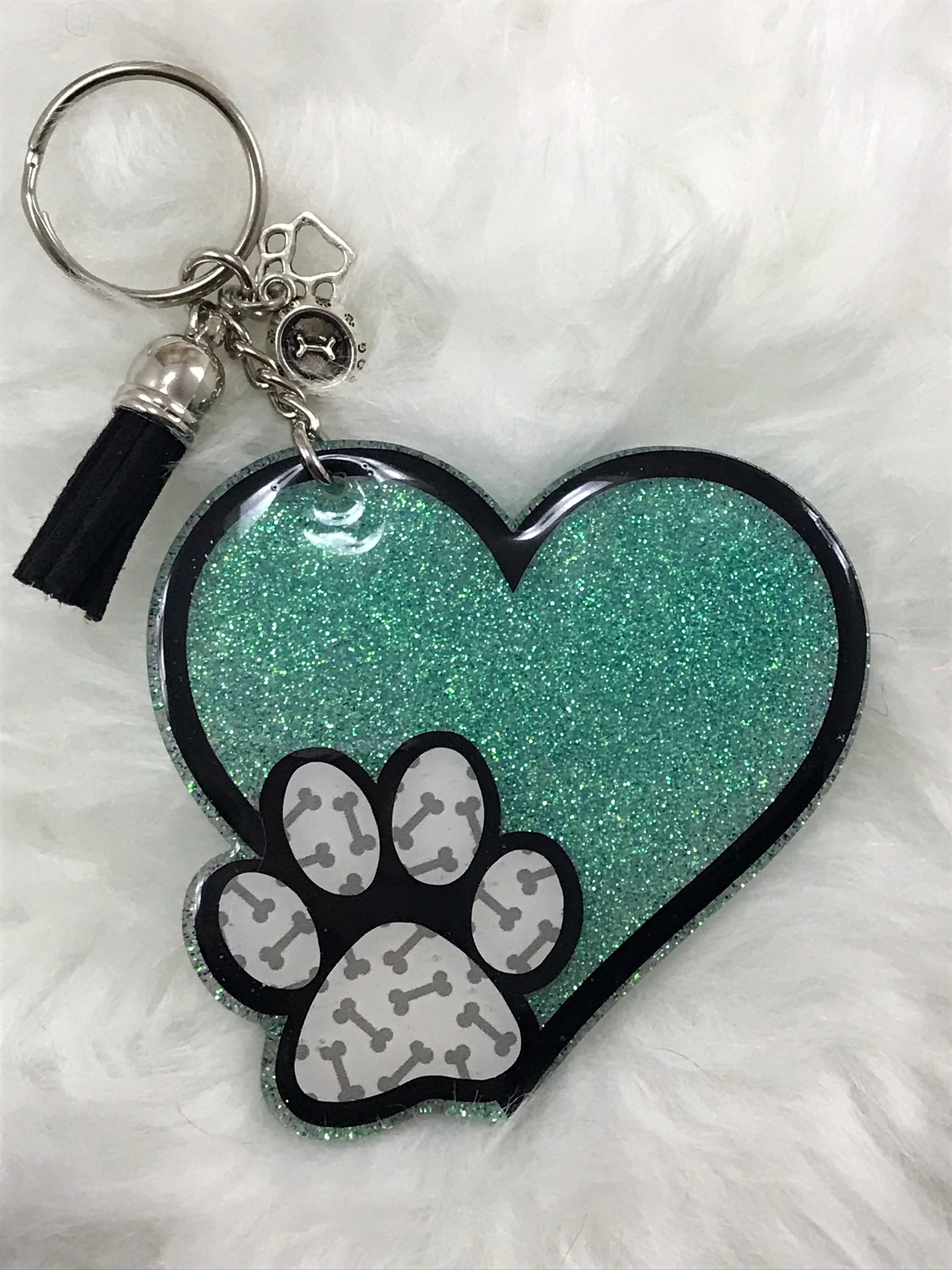 Paw Print with Heart Key Chain Black Color 