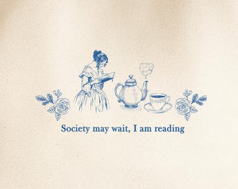 Book Tote Bag for Book Lovers, Canvas Book Lover Tote, “Society May Wait, I Am Reading” Book Bag Tote Gift for Readers