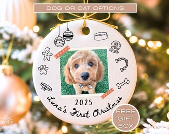 Personalized Pet First Christmas Ornament, Dog Cat Photo Keepsake
