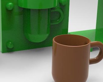 3D model of a cup with a handle (STL) for a plaster mold (drawer) for ceramic casting - 2 molds with their respective sides are obtained