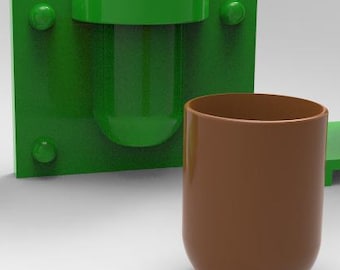 3D model of a cup without a handle (STL) for a plaster mold (drawer) for ceramic casting - 2 molds with their respective sides are obtained