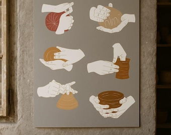 Pottery Hands Poster, Ceramics Wall Art, Pottery Studio Decor, Digital Download