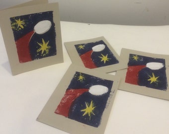 Christmas cards--Santa and Stars on grey card stock--