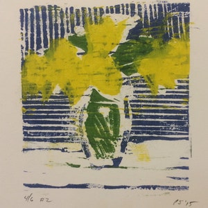 Daffodils, three-color woodcut print, second state, edition of six