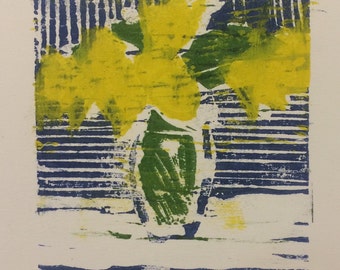 Daffodils, three-color woodcut print, second state, edition of six