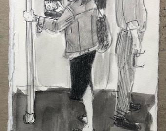 Subway riders, spring 2019, black skirt and phone