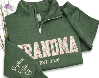 Custom Embroidered Grandma Sweatshirt, Grandma Floral Applique Sweater, New Grandma Gift, Mimi Shirt, 2026 Mother's Day Gift