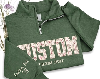 Custom Embroidered Custom Zip Sweatshirt, Custom Floral Appliqué Crewneck, Gift for Grandma Sweater,Birthday Gigi Mimi Gifts,Custom Crewneck