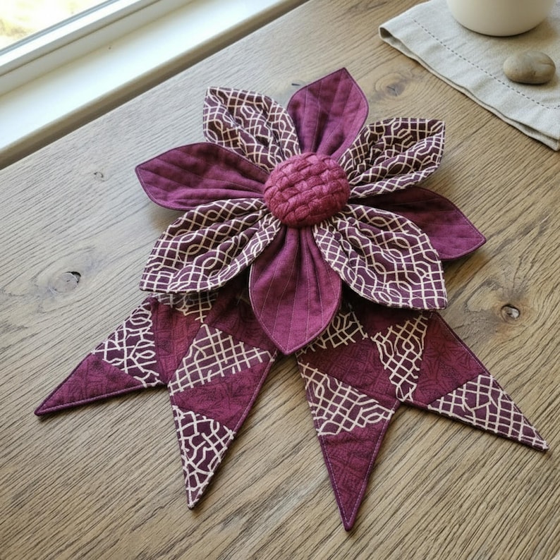Quilted Flower Bow Sewing Pattern, DIY Door Hanger (PDF Pattern)