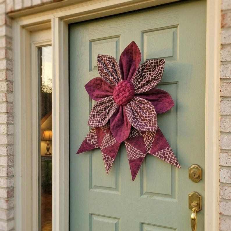 Quilted Flower Bow Sewing Pattern, DIY Door Hanger (PDF Pattern)