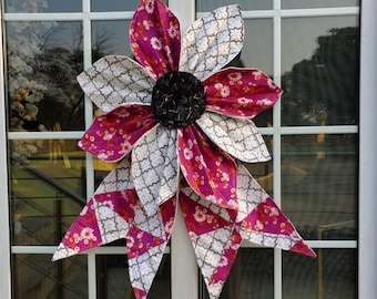 DIY Big Quilted Fabric Flower Bow Pattern, Large Patchwork Bow Sewing PDF, Front door Handmade Giant Fabric Bow Pattern Decoration