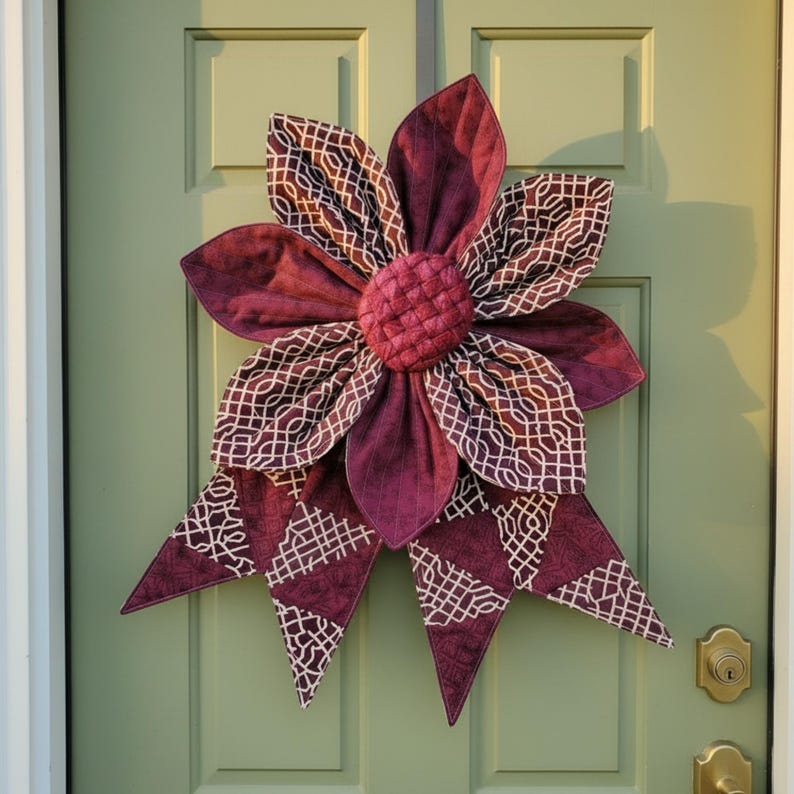 Quilted Flower Bow Sewing Pattern, DIY Door Hanger (PDF Pattern)