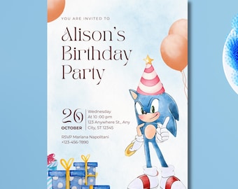 Sonic Birthday Invitation: Super Hedgehog Party, Editable Canva Template