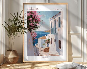 Mykonos Travel Poster Print, Mykonos Greece Wall Art, Greece Travel Poster, Vintage Greece Illustration, Gift for Travelers