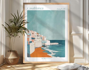 Casablanca Travel Poster Print, Morocco Wall Art, Morocco Travel Poster, Vintage Casablanca Illustration, Gift for Travelers