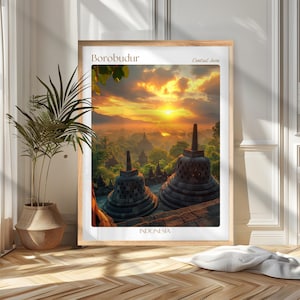 Borobudur Indonesia Travel Poster Print: Southeast Asia Wall Art, Wanderlust Home and Office Decor, Gift For Travelers