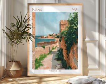 Rabat Travel Poster Print, Morocco Wall Art, Morocco Travel Poster, Vintage Rabat Illustration, Gift for Travelers