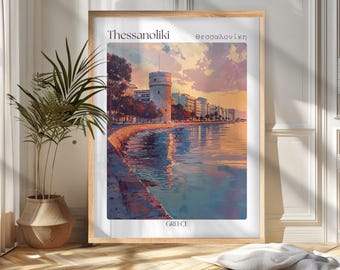 Thessaloniki Travel Poster Print, Greece Wall Art, Greece Travel Poster, Vintage Greece Illustration, Gift for Travelers