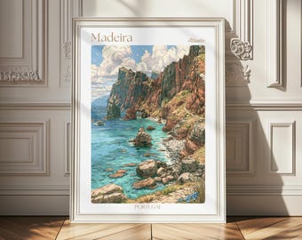 Madeira Portugal Travel Poster, Atlantic Coast Wall Art, Madeira Island Landscape Print, Portuguese Coastal Decor, Travel Gift