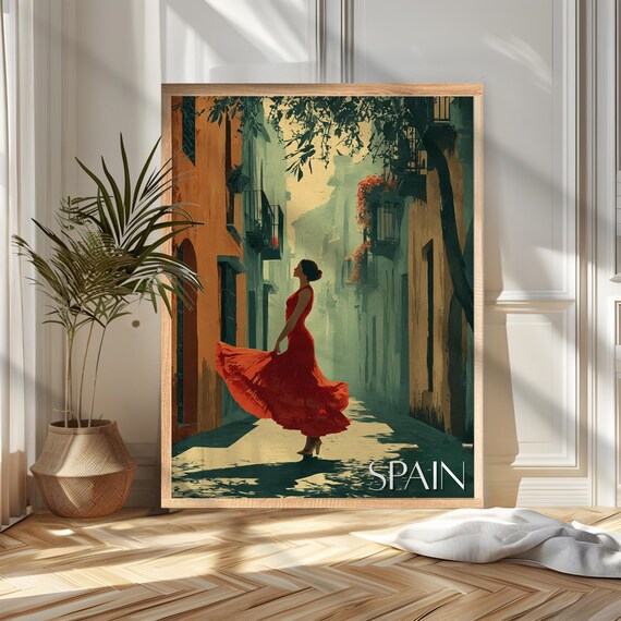 Spain Travel Poster Print: Flamenco Dancer Wall Art, Wanderlust Home and Office Decor, Gift For Travelers