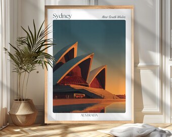 Sydney Opera House Travel Poster: Modern Minimalist Australia Wall Art, Wanderlust Home and Office Decor, Gift For Travelers