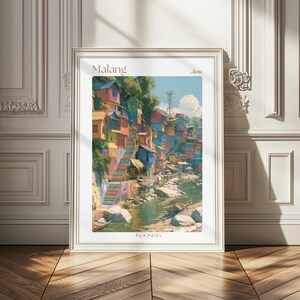 Malang Indonesia Travel Poster, Java Colorful Village Wall Art, Urban Travel Decor, Cultural Gift