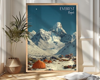 Nepal Travel Poster Print: Mount Everest Wall Art, Wanderlust Home and Office Decor, Gift For Travelers