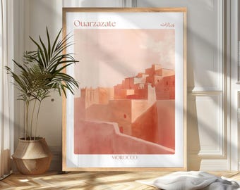 Ouarzazate Travel Poster Print, Morocco Wall Art, Morocco Travel Poster, Vintage Ouarzazate Illustration, Gift for Travelers