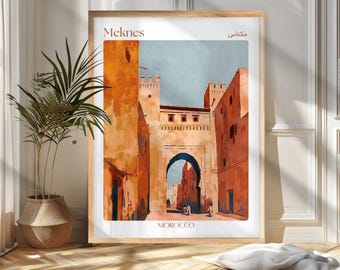 Meknes Travel Poster Print, Morocco Wall Art, Morocco Travel Poster, Vintage Meknes Illustration, Gift for Travelers