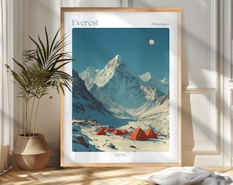 Everest Travel Poster Print: Nepal Travel Wall Art, Wanderlust Home and Office Decor, Gift For Travelers