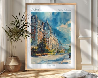 Victoria Travel Poster Print: British Columbia Wall Art, Canada cadeau voor reizigers, Wanderlust decoratie voor thuis en op kantoor