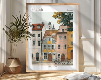 Munich Travel Poster Print, Germany Wall Art, Germany Travel Poster, Vintage Munich Illustration, Gift for Travelers