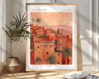 Marrakesh Travel Poster Print, Thailand Wall Art, Thailand Travel Poster, Vintage Marrakesh Illustration, Gift for Travelers