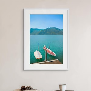 イタリア湖畔の額入りプリント | 海岸写真、オーストラリアンオーク