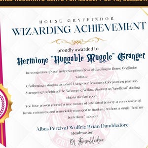 Gryffindor Inspired House Certificate | Harry Potter Printable Diploma | Personalized Wizard Gift | Instant Download