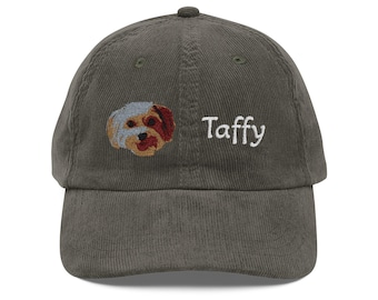Embroidered Pet Portrait Corduroy Cap | Custom Dog Hat